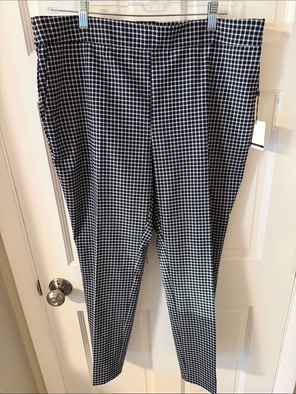 NWT Jules & Leopoldo Pull On Slim Leg Ankle  Gingham Checkered Pants Pockets XL
